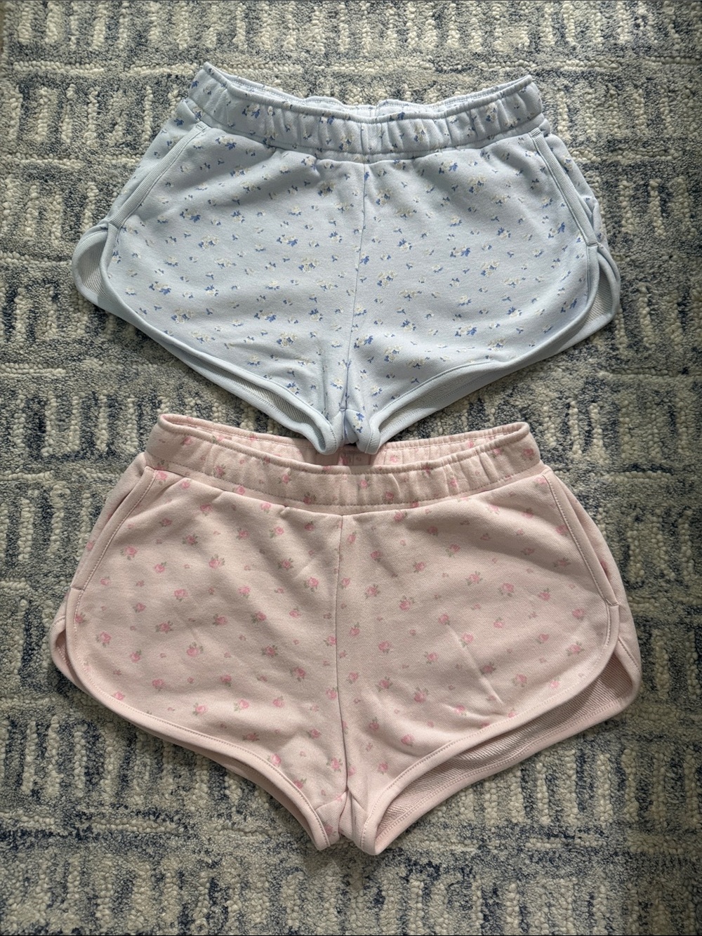 LoveShackFancy Kids Floral Knit Shorts in Light Blue and Light Pink NWOT